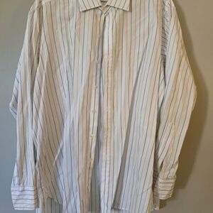 Turnbull & Asser White and Blue Striped Dress Shirt
